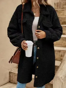 Jackets for Women Fashion Long Sleeve Lapel Button Down Long Teddy Coat Faux Fur Warm Winter Outwear