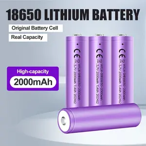 18650 Lithium-Ion Battery, 2000mah, 3.7v, Rechargeable, Metallic Matte Finish, Button Top, for Headlights, Flashlights, Household Appliances