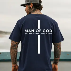 Christian Man of God T-Shirt for husbands and dads, featuring a cross design, perfect Fathers Day gift for faithful protectors and believers.