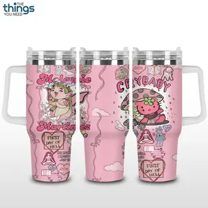 Melanie Martinez Crybaby Aesthetic Tumbler 40oz & 20oz, Insulated Stainless Steel Travel Mug with Handle & Lid, Double Wall Vacuum Cup, Cute Pink Dollcore Design, Sad Girl Vibe Gift for Crybaby Fans, Reusable Water Bottle Daily Use