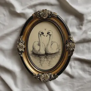 Vintage Swan Love Print, Rustic Valentine's Day Decor, Romantic Heart Sketch Art, Antique Animal Illustration, Timeless Appeal