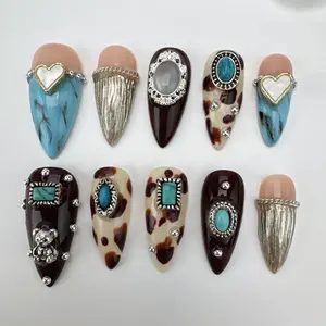 Press On Nails, Flake Design, Long Almond Shape
