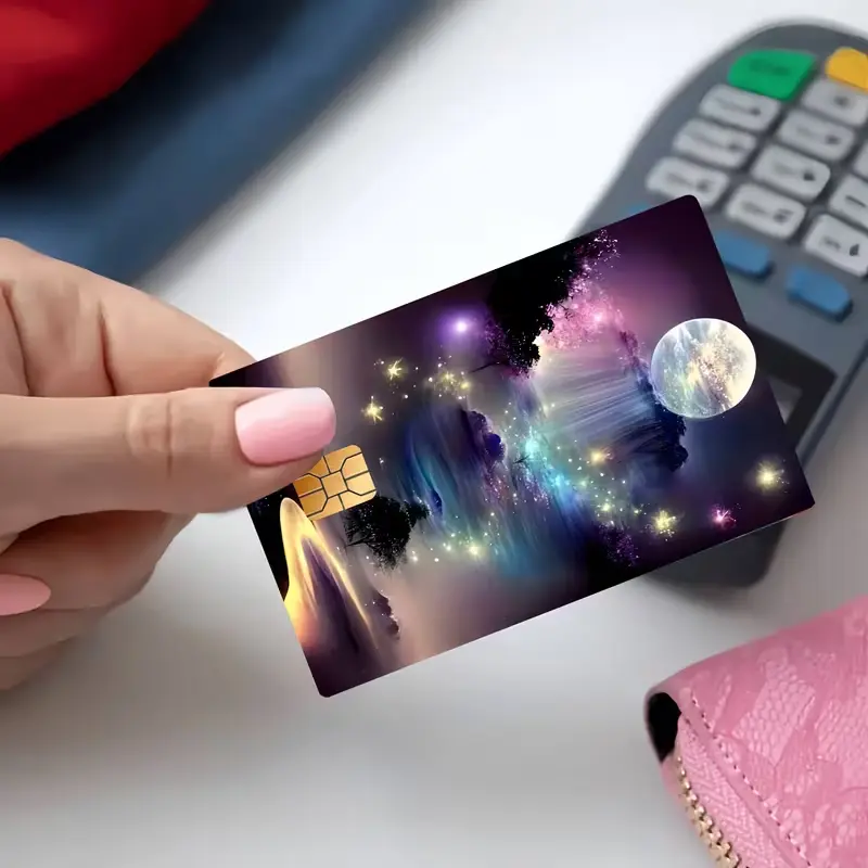 **Galaxy Moon Card Skin for Credit & Debit Cards, Purple Cosmic Space Card Sticker, Celestial Aesthetic Wallet Accessory**