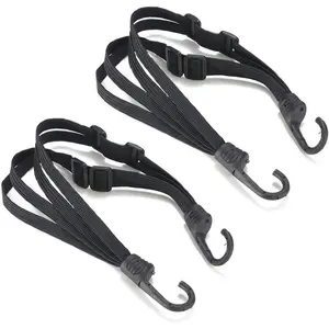 2 Pcs Motorcycle Helmet Rope High Retractable Black Luggage Helmet Mesh Elastic Rope Strap with 2 Hooks(23.6')