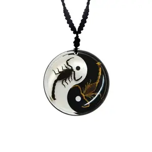 Real Scorpion Small Ying Yang Necklace Black and White w/ Dots