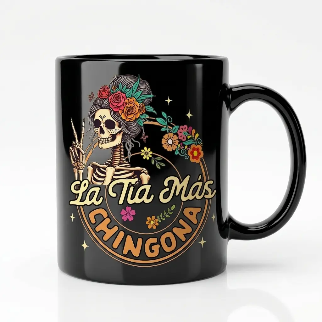 Ceramic Printed Funny Mexican Tia Quote Black Coffee Mug - Washable Kitchen Drinkware Cup Gift for Hispanic Aunts