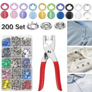 201pcs/set Colorful Metal Button Set With 1pc Pliers Tool, 100 Snap Buttons, 100 Claws, Belt Fastener Pliers Press Tool Set For DIY Crafts Clothing Hats And Sewing Decors Jewelry Making Craft Suppl and Sewing, Snap Button Fasteners Kit for Clothing Sewing