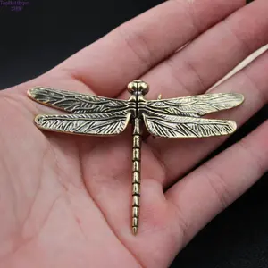 Vintage Brass Dragonfly Figurine, Mini Insect Decor Statue, Retro Tiny Ornament for Home, Office Desk & Tabletop Display Decor