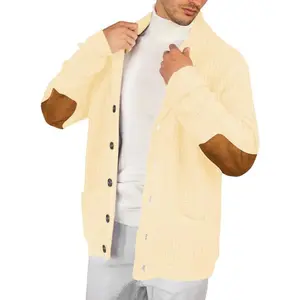 PASLTER Men's Shawl Collar Cardigan Sweater Multi-Color Button Down Knitted Sweaters with Pockets Knitwear Menswear