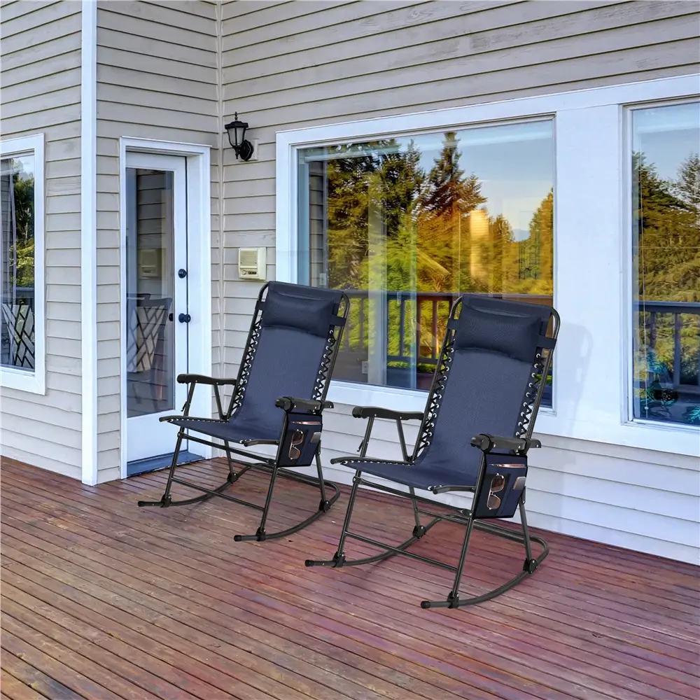 Costoffs Set of 2 Foldable Rocking Lounge Chairs, Zero-Gravity Patio Chairs with Pillow, for Deck, Poolside & Camping