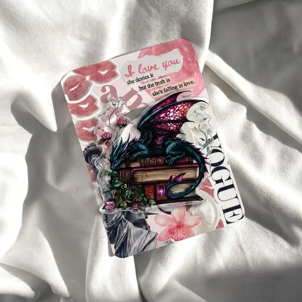 Romantasy Dragon Phone Grip for Book Lovers | Fantasy Gothic Bookish Phone Stand | Cute Sleeping Dragon on Books Cell Phone Holder | Literary Kindle Accessories Gift for Her
