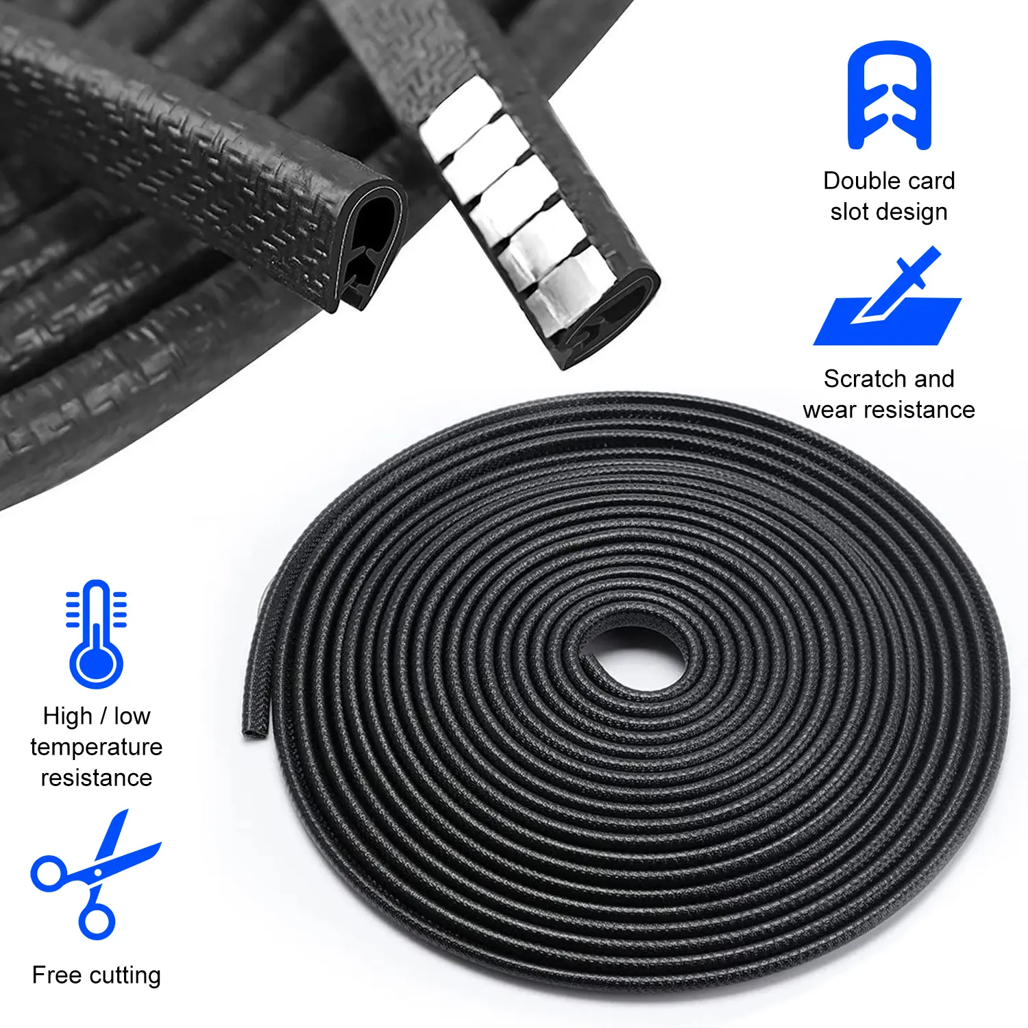16.4FT Universal U-Shaped Car Door Edge Guard – Anti-Scratch Bumper Strip, Anti-Collision Full Protection, Double Card Slot Design, Sturdy & Cut-to-Fit for Sedan SUV Truck, Car Accessory, Car Door Protector