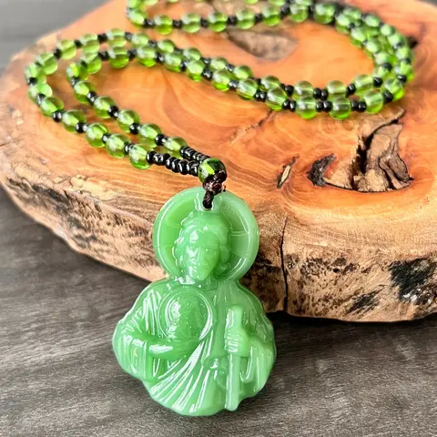 Natural Obsidian Jesus Sacred Heart Pendant Necklace, Catholic Faith Amulet, Bead Long Rosary Chain, Unisex Religious Jewelry