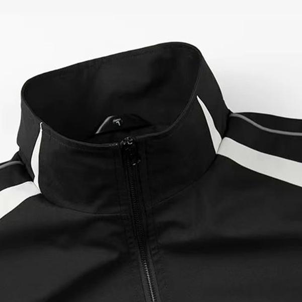 Men's Black White Striped Sport Jacket - Zipper Closure, Lightweight, Retro Casual Sports Style