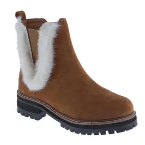 Belovely Women's Elastic Platform Chelsea Boots Slip-On Chunky High Ankle Fur-Lined Winter Boots for Comfort [BEN-21] Casual Warm Shoes