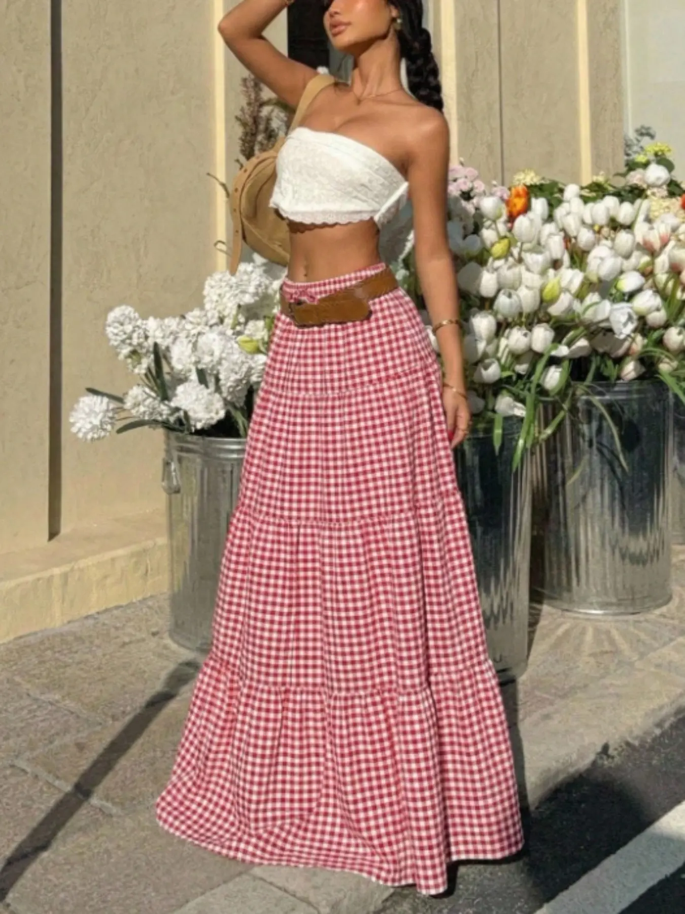 Women's Summer Vacation Casual Chic Plaid Long Dress, Bohemian High Waist Beach Skirt, Loose Fit Wrap Dress Without Belt, High Waist Skirts, Vintage Skirt, Cover Up Skirt, Lightweight Skirts