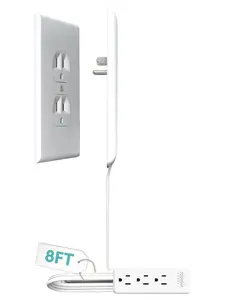 Sleek Socket Original & Patented Pet Proofing Outlet & Plug Concealer with Protective Cord Clips, 8-Foot Flat Extension Cord with Multiple Outlets, Safeguard from Chewing Dangerous Cords