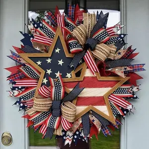 Patriotic Door Wreath, Independence Day 250th Anniversary Decor, July 4th Outdoor Decoration, Handmade Memorial Day Wreath, Usa Flag Print