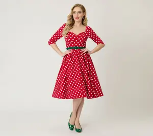 Unique Vintage Red & White Dot Lamar Swing Dress