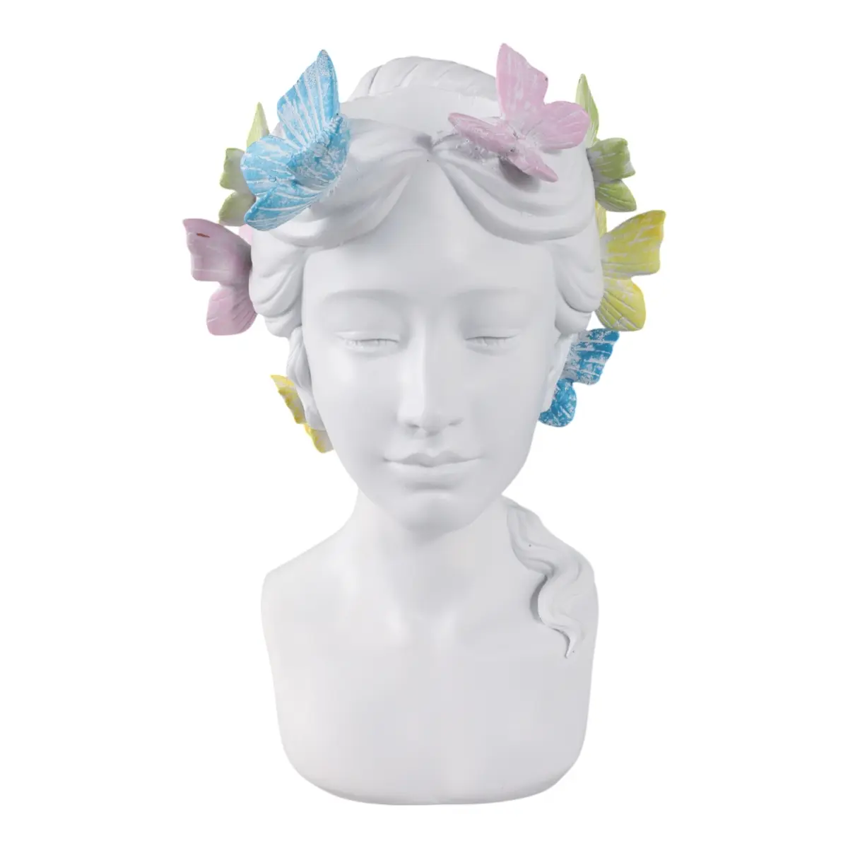 212 MAIN Resin Lady Theme Planter, 11x7 in. White & Multicolor Lady with Butterflies Garden Pot for Home Improvement & Garden Supplies, Butterfly Theme, Lady Motif