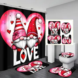 Valentine's Day Bath Curtain Set, Multifunctional Decorative Shower Curtains, Bathroom Supplies, Includes 12 Hooks, Perfect for Bathroom Decoration