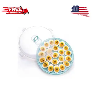 Deviled Egg Containers with Lid 22 Slots for Holiday Party and Home Kitchen, Blue