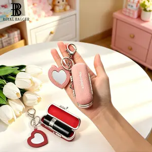 Royal Bagger Portable Mini Leather Lipstick Case Pouch with Heart Mirror, Perfect Gift for Girls and Girlfriends, 3286