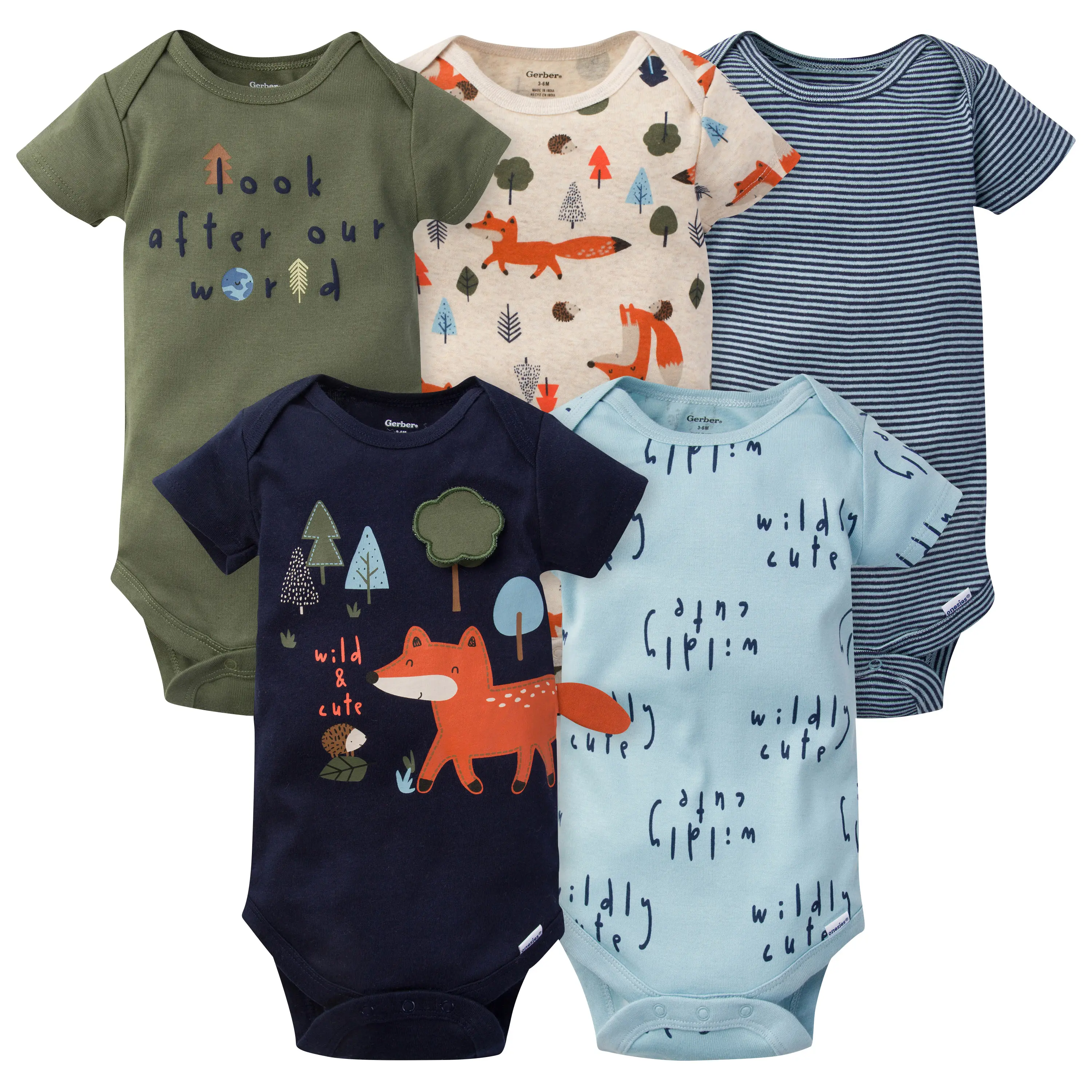 Baby Boys' Fox 5-Pack Short Sleeve Onesies Bodysuits
