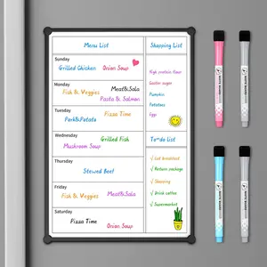 Weekly Calendar for Fridge,12x8"  Fridge Calendar Refrigerator Calendar, Weekly Meal Planner , Menu Board, Double-Sided, Grocery List, Menu Planner for Refrigerator/Locker, 4 Markers