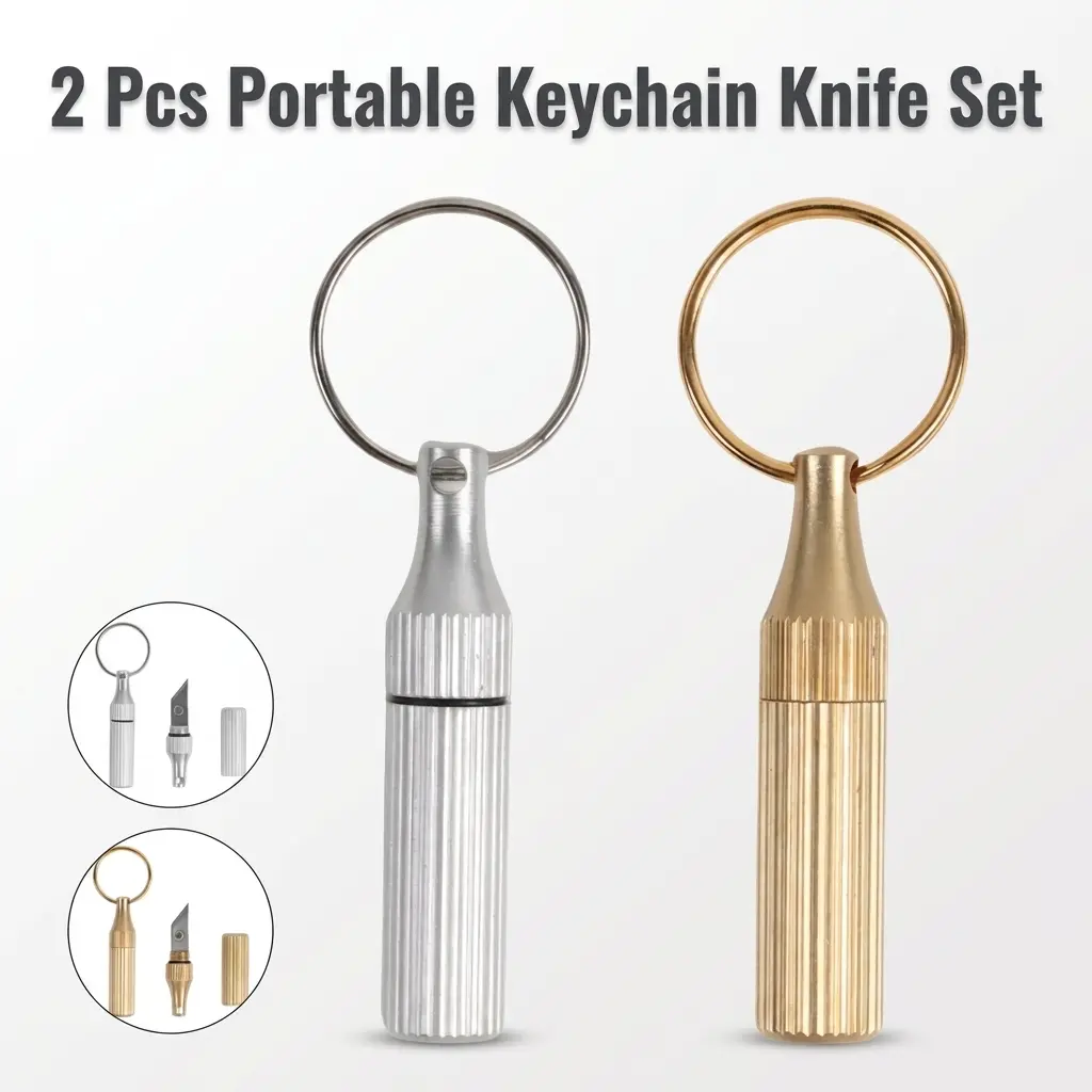 2Pcs Mini Capsule Utility Knife Gold & Silver Portable Keychain Box Cutter Pocket Aluminum Engraving Knife For Package Opening DIY Craft Cutting