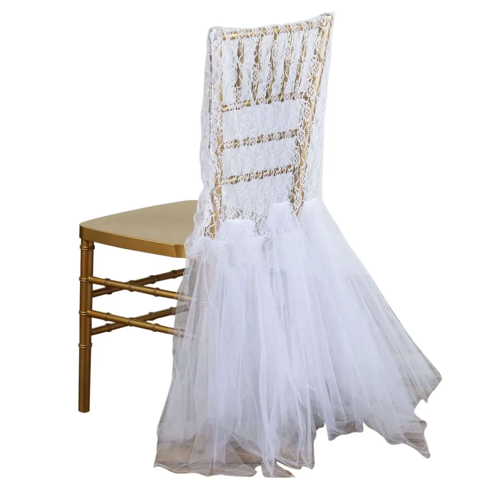 Lace and Tulle Chair Cover Skirt for Wedding Chairs White - Stylish Tutu Slipcover for Sophisticated Event Decor