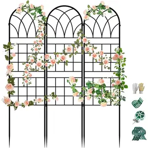 Garden Trellis for Climbing , 3 Pack 38" Wx 64.6" H Rustproof Flower Trellis with Black Coating, Outdoor Climbing Rose Trellis Cucumbers Support for Courtyards Lawns (Square Grid, 3 count)