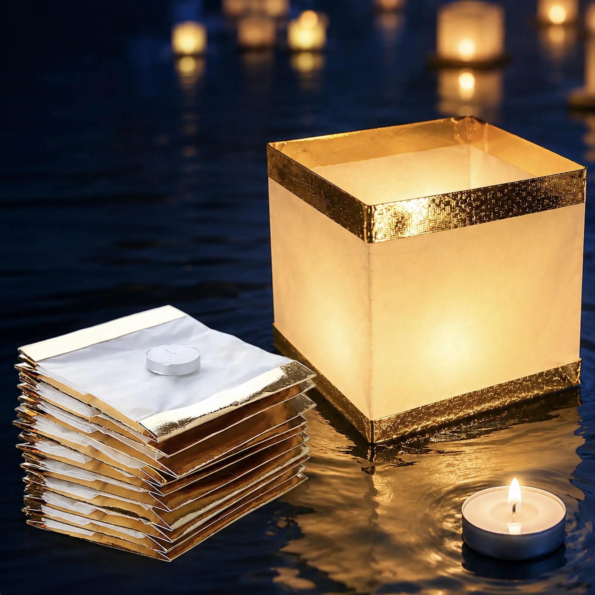 10 Pack Square Floating Water Lanterns for Water Decoration Floating Paper Lantern Candle Light (4.4 Inch)