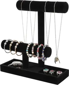 Necklace Holder,Bracelet Holder, Organizer Stand with Earrings Rings Tray, Holder for Scrunchie Watches (Black )