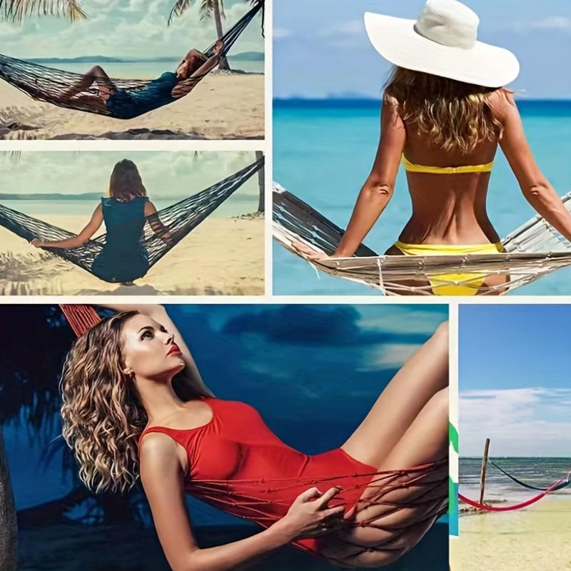 Hammock Outdoor Hammock Multifunctional Mesh Hammock Camping Swing Portable Single Outdoor Breathable Nylon Mesh Strap Rope Portable Nylon Mesh Hammocks Outdoor Relaxation Gear for Camping & Sports