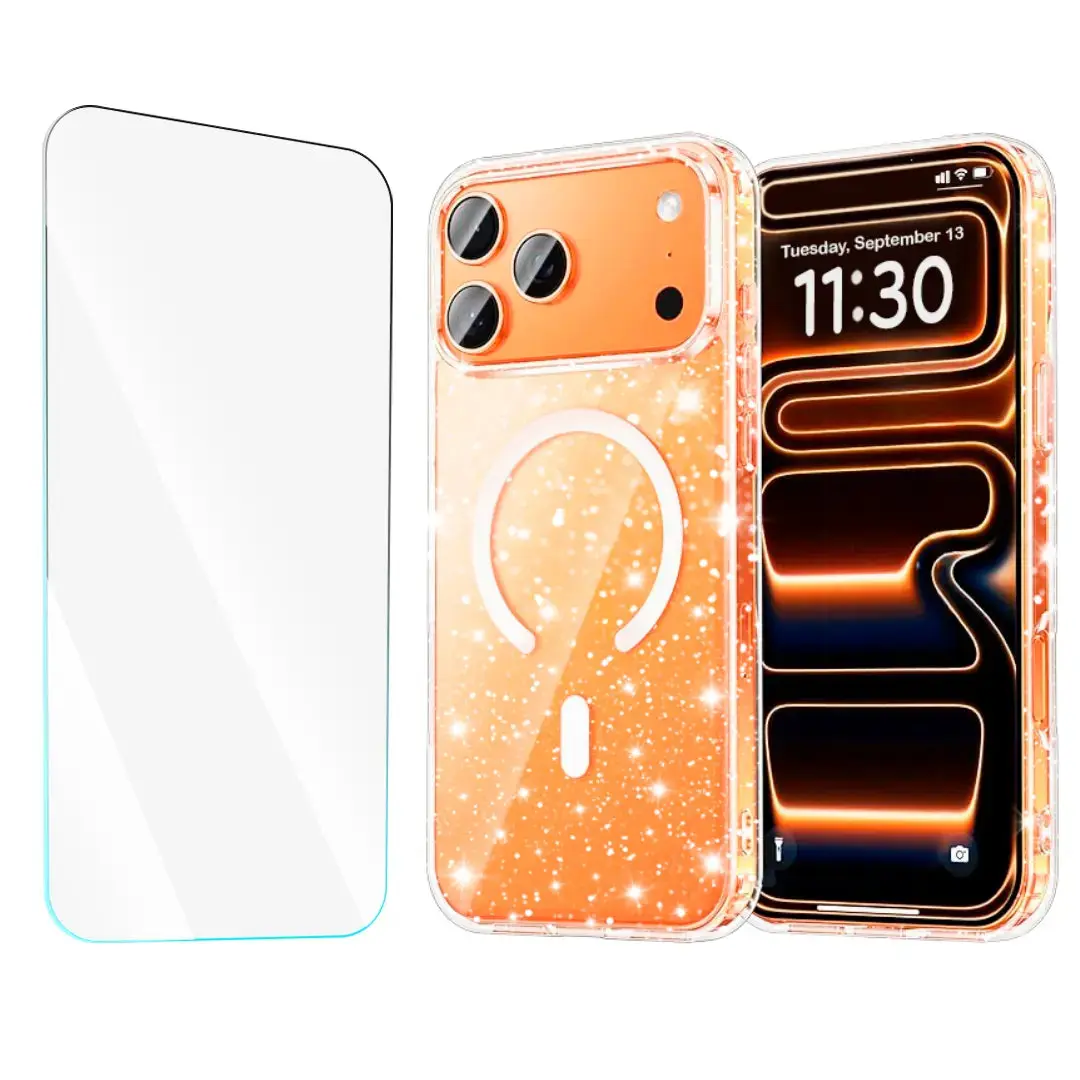Entronix Bundle Compatible with iPhone 17 Pro Max - [Magnetic] Glitter Clear Case & 1 Clear Screen Protector