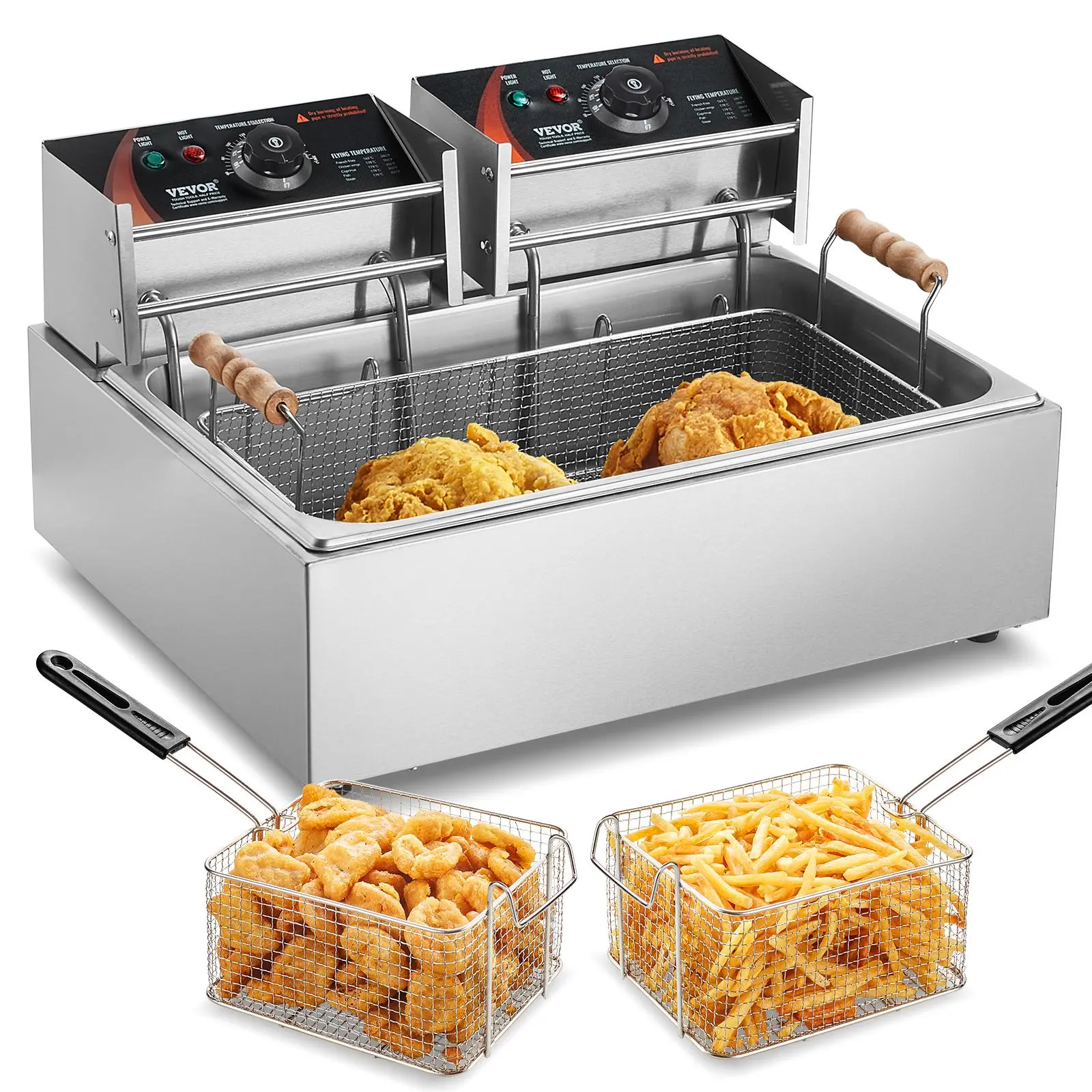 【summerfinds】VEVOR Commercial Deep Fryer,  , 3000W Electric Turkey Fryer with 3 Removable Baskets, Large Capacity 18Qt / 17L Stainless Steel Countertop Single Oil Fryer, for Kitchen Restaurant Use, Silver