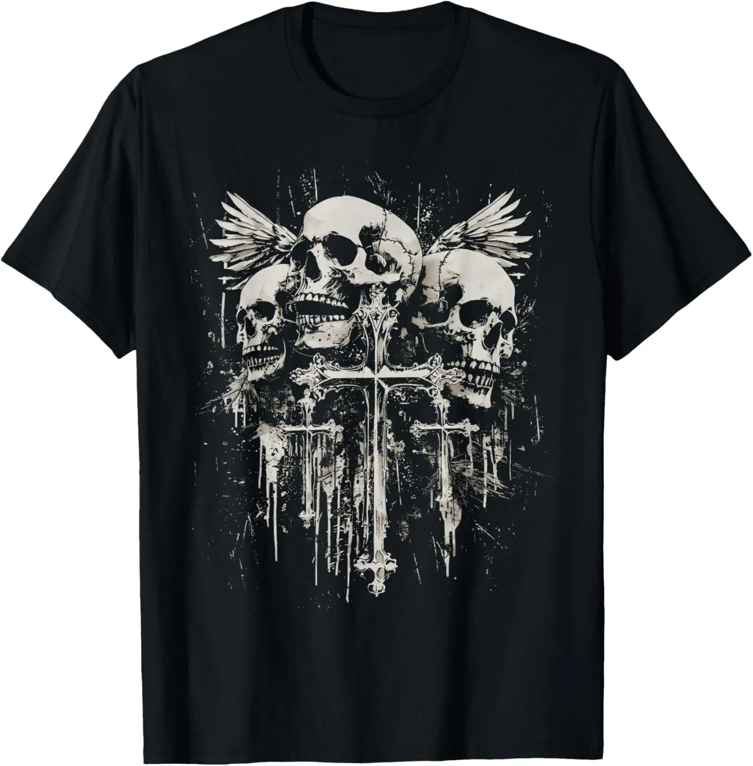 Cotton Skull Cross Y2K Goth Alt Grunge Gothic Emo Aesthetic T-Shirt