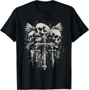 100% Cotton Skull Cross Y2K Goth Alt Grunge Gothic Emo Aesthetic T-Shirt