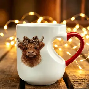Magic Color-Changing Heart Mug, Cute Highland Cow Ceramic Coffee Cup, 11oz 330ml, Perfect Gift For Her & Him, Cup Drinkware, Fun Ceramic Mug