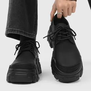 Chunky Derby Shoes Men's All-Black｜Mecha Design Matte Leather Dark Streetwear Outfits