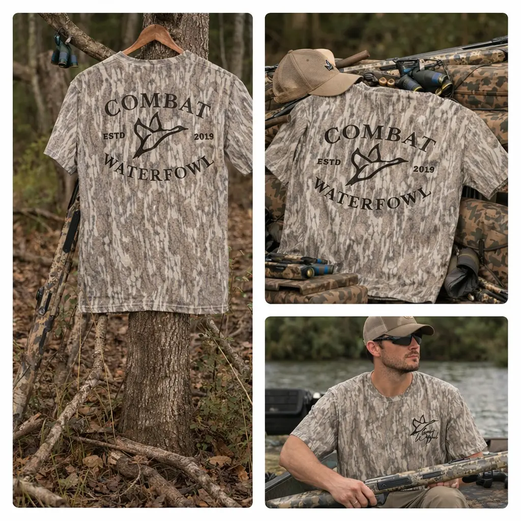 Combat Waterfowl Original Bottomland Washed Out Mossy Oak Camo Cotton T Shirt, Men’s Camo Hunting Tee, Lightweight Outdoor Shirt | Deer Forest Graphic T-Shirt for Men, Gift for Fan, Father's Day, Mother's Day