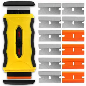 Razor Blade Scraper Tool with 14pcs Blades, Retractable Double Sided Scraper with Safety Cap, Cleaning Razor Scraper for Removing Stickers Labels Decals Paint Glue from Glass Cooktop - DecaStars