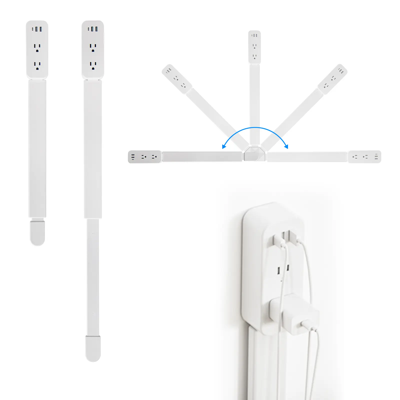 Electrical Outlet Extender Stick - Features USB-A, USB-C and 2 AC Outlets, Extends 22"-34", Rotates 180° Access Hard-to-Reach Outlets, Wall Plug Power Socket Expander Nightstands, Sofa, Desks and More