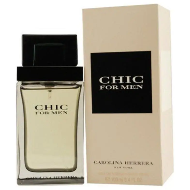 Carolina Herrera CHIC for Men Eau de Toilette - Woody Citrus, Bottle-Shaped, Boxed Packaged Scent, 3.4 fl oz (3.3 oz Equivalent) Lemon Citrus Notes, New in Box, Woody Citrus Fragrance, Bottle-Shaped Men's Fragrance