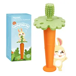 Papablic Baby Teether Toothbrush for 6-12 Months, FDA-Compliant Dentist-Approved Sensory Teether, Silicone Teething Toy with Suction Base to Reduce Drool & Teething Pain, Easter Gift, Textured Grip,Summervibes