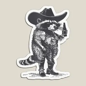 Raccoon Drinking Beers Funny Sticker, Vintage Raccoon Cowboy Western Country Sticker, Vinyl Sticker, Bookish Sticker, Book Sticker, Laptop Sticker, Tumbler sticker, Water bottle sticker, Laptop Water Bottle Decal Sticker