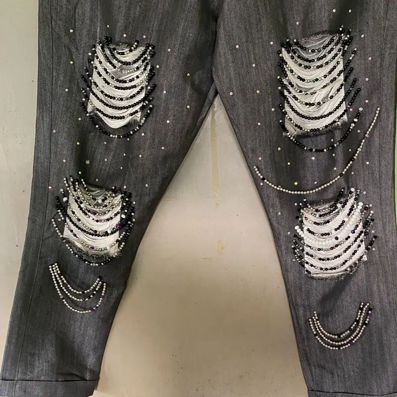 Men’s fashion gem beaded pant .