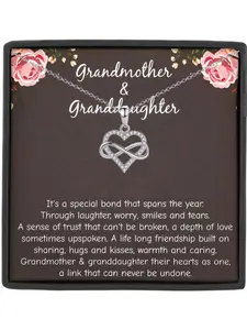 Grandmother and Granddaughter Infinity Heart Pendant Necklace, Love Knot Necklace, Gift Box with Card, Birthday and Christmas Present,