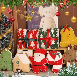 ☁️ That "Teddy" Texture. Sherpa Shaped Christmas Pillow | Gingerbread House, Tree & Candy Cane | Cozy Sofa Decor (Select Style)